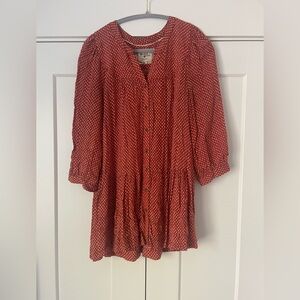 Free People Red Button-Up Blouse